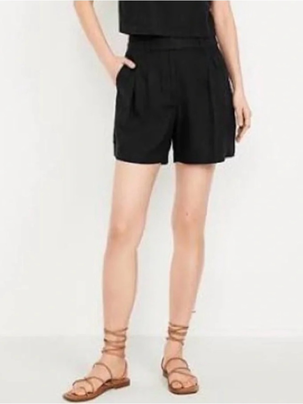 Old Navy Linen Blend Black Classic Pleated Trouser Shorts Size M Minimalist